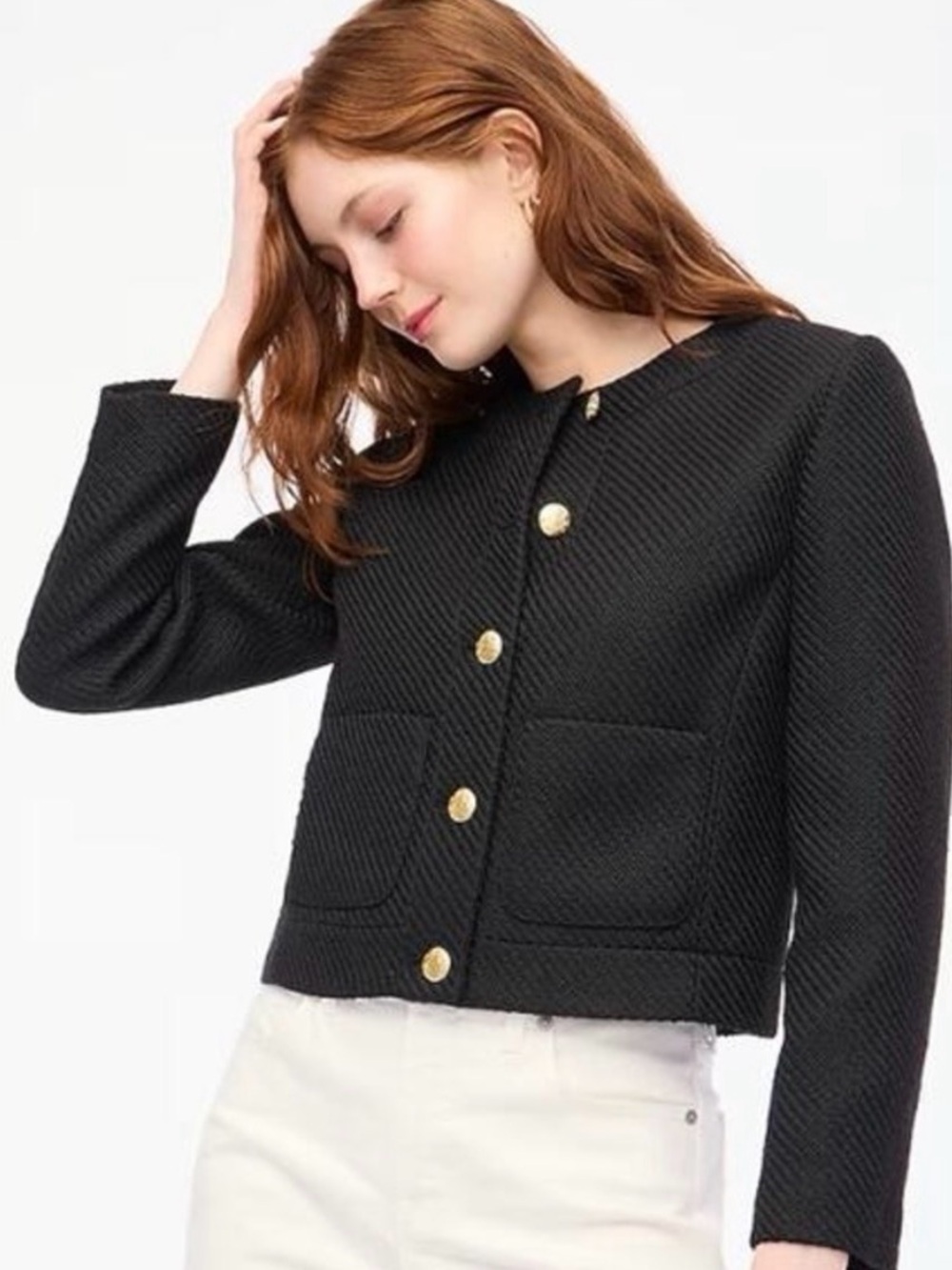 J.Crew Jacket Women’s 4 Tweed Lady Jacket Black Gold Buttons Cropped